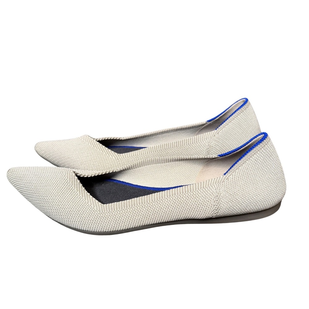 Rothy's The Point Ecru Pointed Toe Knit Flats Women's Size 9 Grey Blue Halo